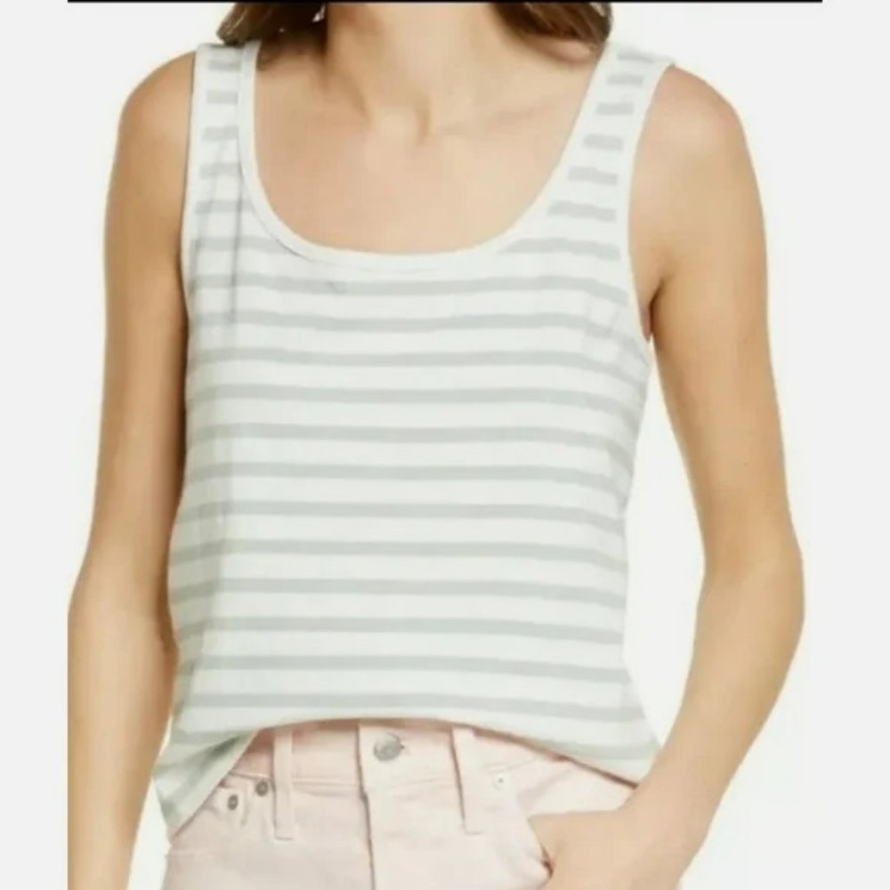 NWOT Madewell Boxy Cropped Tank in Ivory/Mint Stripe